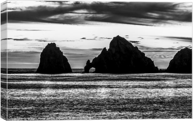 Black White Sunset The Arch Cabo San Lucas Mexico Canvas Print by William Perry
