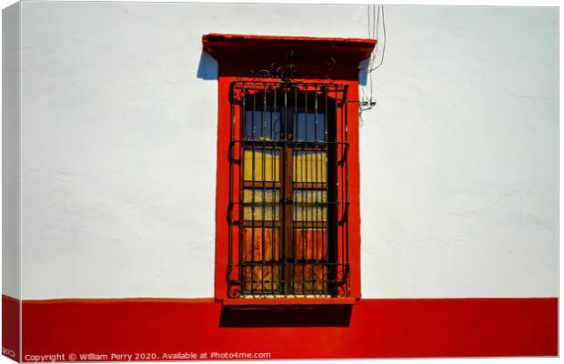 Colorful Mexican Red White Building Street Oaxaca Juarez Mexico Canvas Print by William Perry