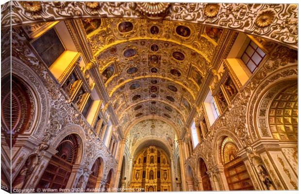Ornate Ceiling Altar Santo Domingo de Guzman Church Oaxaca Mexico Canvas Print by William Perry