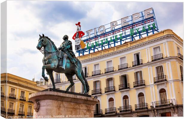 King Carlos III Equestrian Statue Puerta del Sol Madrid Spain Canvas Print by William Perry