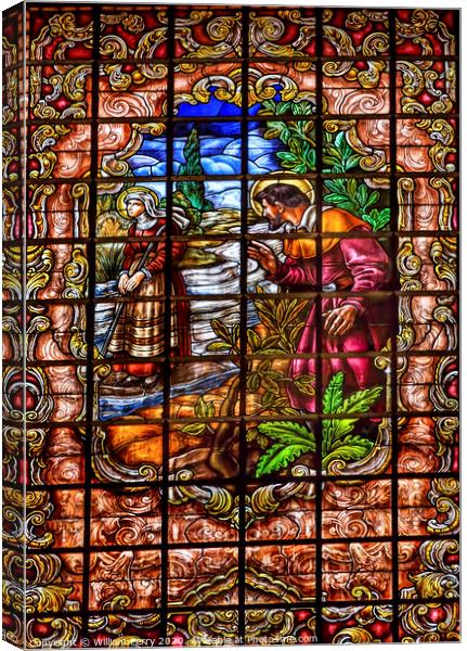 Stained Glass Peter Denial Basilica Santa Iglesia Collegiata de San Isidro Madrid Spain Canvas Print by William Perry