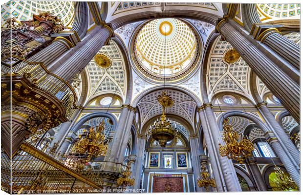 Basilica Ornate Colorful Ceiling Puebla Cathedral Mexico Canvas Print by William Perry