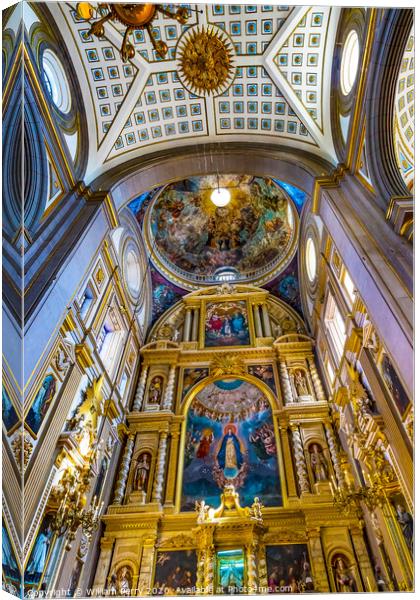 Colorful Ceiling Dome Mary Fresco Altar Puebla Cathedral Mexico Canvas Print by William Perry