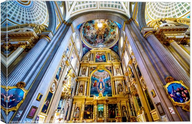 Colorful Ceiling Dome Mary Fresco Altar Puebla Cathedral Mexico Canvas Print by William Perry