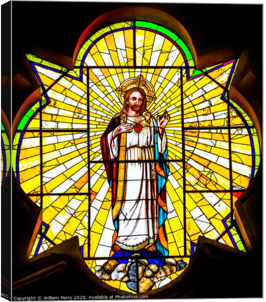 Jesus Sacred Heart Stained Glass La Compania Church Puebla Mexico Canvas Print by William Perry