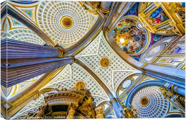 Basilica Altar Ornate Colorful Ceiling Puebla Cathedral Mexico Canvas Print by William Perry