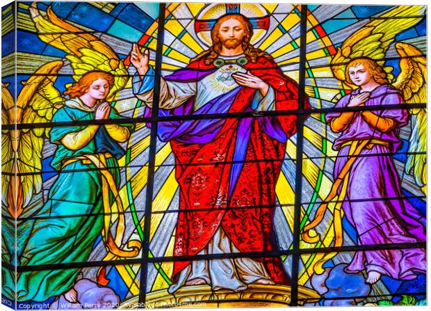 Coloful Jesus Archangels Stained Glass Puebla Cathedral Mexico Canvas Print by William Perry