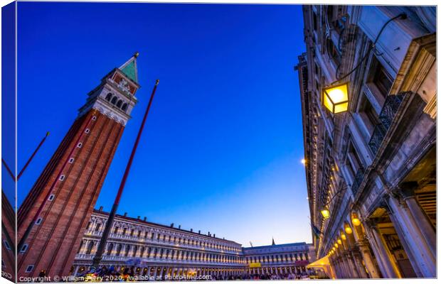 Evening Lights Campanile Bell Tower Saint Mark's Square Piazza Venice Italy Canvas Print by William Perry