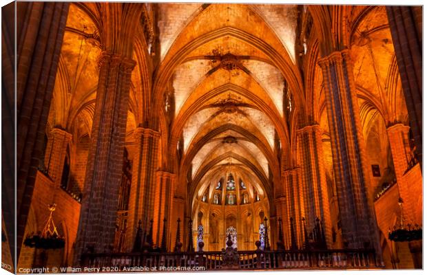 Gothic Catholic Barcelona Cathedral Basilica Stone Columns Catalonia Spain Canvas Print by William Perry