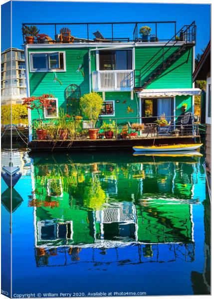 Green Houseboat Victoria Canada Canvas Print by William Perry