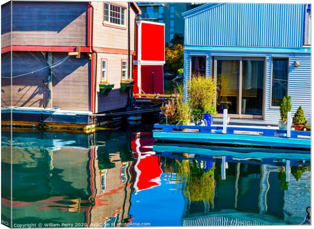 Floating Home Village Red Blue Brown Houseboats Victoria Canada Canvas Print by William Perry