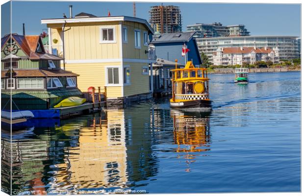Water Taxis Blue Houseboats Victoria Canada Canvas Print by William Perry