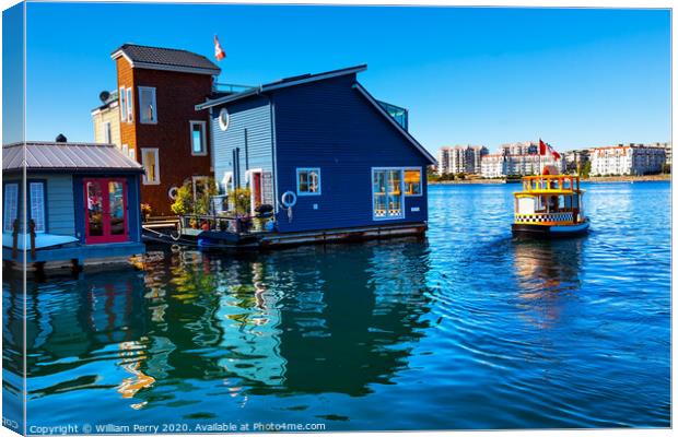 Water Taxi Blue Houseboats Victoria Canada Canvas Print by William Perry