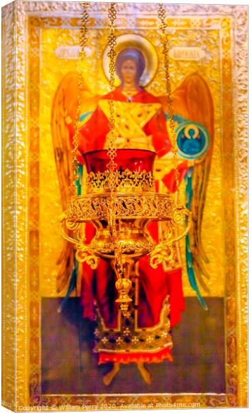 Saint Michael Icon Insense Saint Michael Cathedral Kiev Ukraine Canvas Print by William Perry