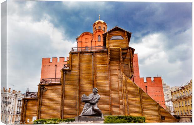 Golden Gate Yaraslav Wise Statue Kiev Ukraine Canvas Print by William Perry