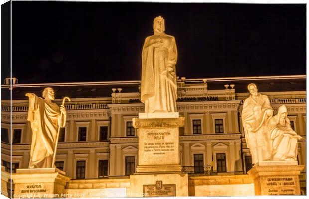 Saint Andrew Queen Olga Statues Stars Mikhaylovsky Square Kiev U Canvas Print by William Perry