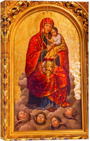 Golden Mary Jesus Icon Basilica Saint Michael Monastery Kiev Ukr Canvas Print by William Perry