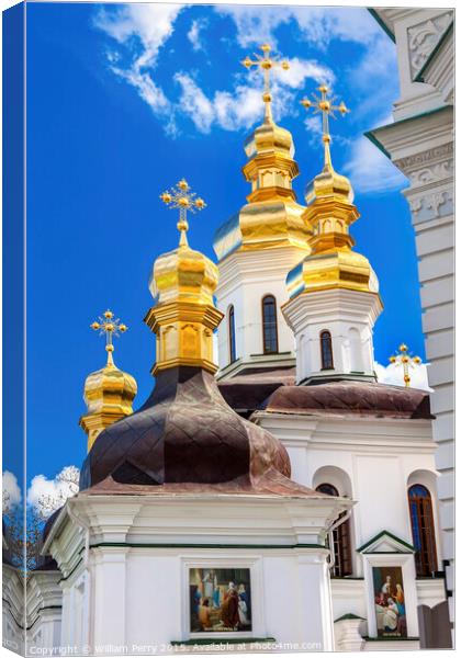 Ornate Crosses Gold Domes Lavra Cathedral Kiev Ukraine  Canvas Print by William Perry