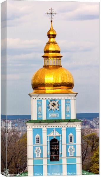 Saint Michael Monastery Cathedral Tower Golden Domes Kiev Ukrain Canvas Print by William Perry