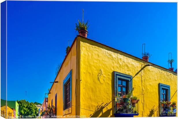 Yellow Colorful Building Shopping Street Puebla Mexico Canvas Print by William Perry