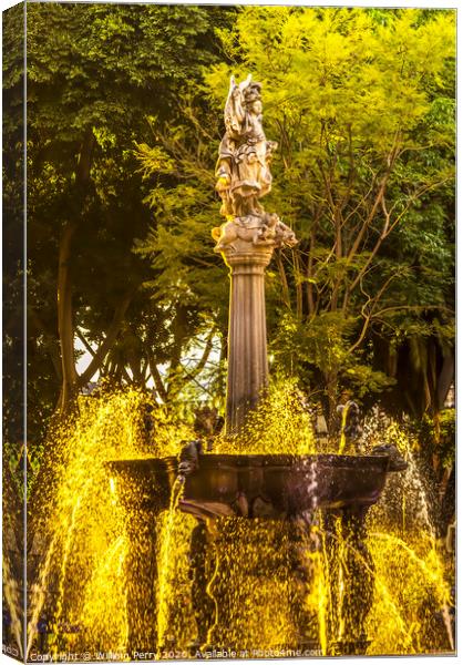 Arcangel Fountain Zocalo Park Plaza Sunset Puebla Mexico Canvas Print by William Perry