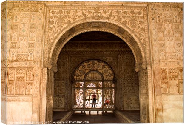 Mughal Designs on Interior Red Fort, Delhi, India Canvas Print by William Perry
