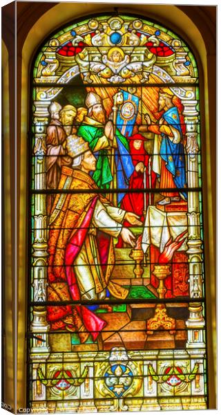 Pope Stained Glass King St Louis Cathedral New Orleans Louisiana Canvas Print by William Perry