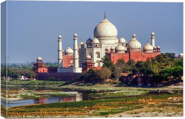 Taj Mahal With River and Reflection Agra India Canvas Print by William Perry