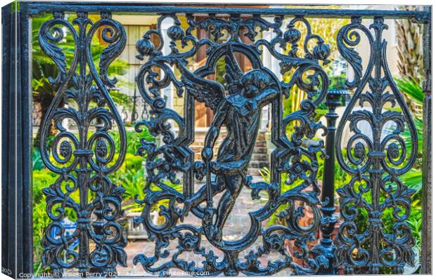 Angel Black Iron Gate Garden District New Orleans Louisiana Canvas Print by William Perry