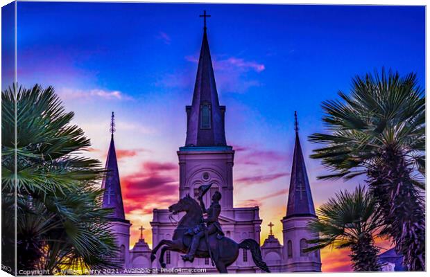 Andrew Jackson Statue St Louis Cathedral Sunset New Orleans Loui Canvas Print by William Perry