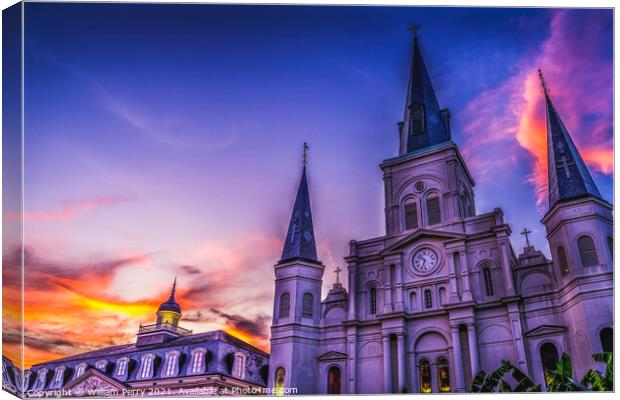 Sunset Saint Louis Cathedral Cabildo New Orleans Louisiana Canvas Print by William Perry