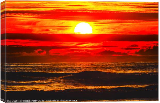 Sun Colorful Sunset Ocean Canon Beach Oregon Canvas Print by William Perry