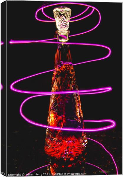 Red Goji Berry Wine Crystal Bottle Purple Light Trails Canvas Print by William Perry