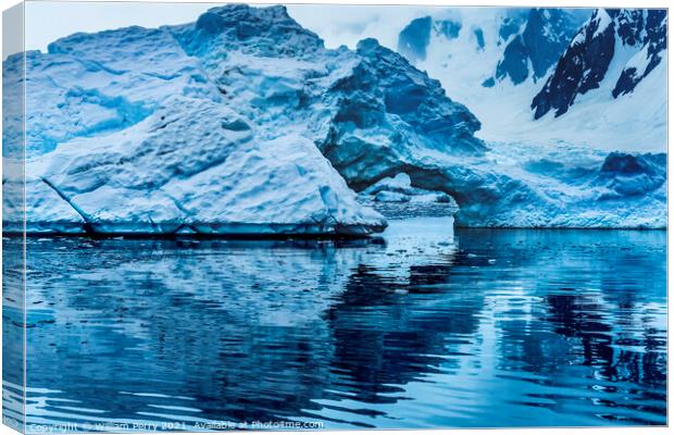 Snowing Floating Blue Iceberg Arch Paradise Bay Antarctica Canvas Print by William Perry