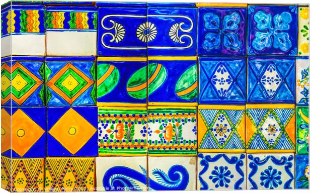 Colorful Talavera Ceramic Tiles Native Decorations Puebla Mexico Canvas Print by William Perry