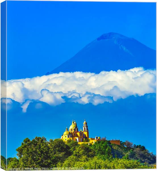 Colorful Yellow Our Lady of Remedies Church Volcano Cholulu Mexi Canvas Print by William Perry
