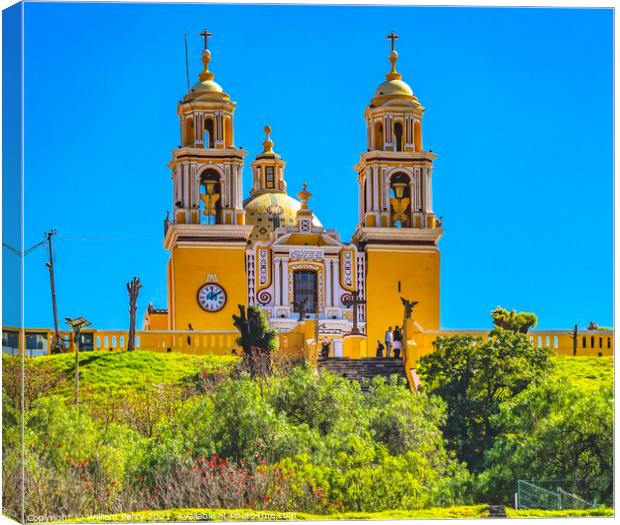 Colorful Yellow Our Lady of Remedies Church Cholula Mexico Canvas Print by William Perry
