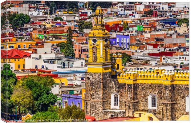 Overlook Colorful Restaurants Shops  Churches Cholula Mexico Canvas Print by William Perry