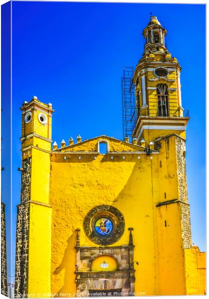 Colorful Yellow San Gabriel Church Cholula Mexico Canvas Print by William Perry