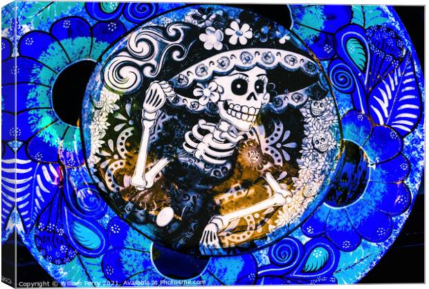 Colorful Mexican Ceramic Day of Dead Blue Plate Los Cabos Mexico Canvas Print by William Perry