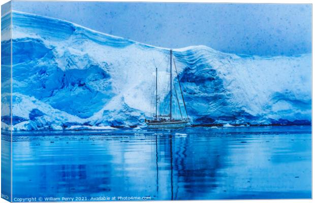 Sailboat Icebergs Glacier Snow Mountains Paradise Bay Antarctica Canvas Print by William Perry