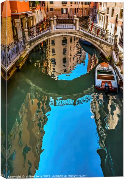 Colorful Small Canal Bridge Venice Italy Canvas Print by William Perry