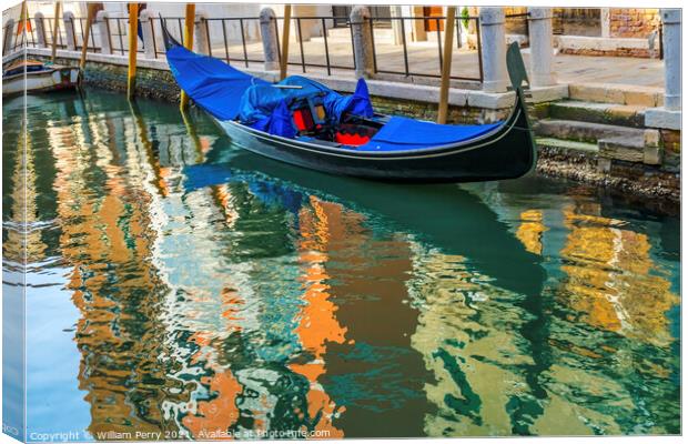 Colorful Gondola Small Side Canal Venice Italy Canvas Print by William Perry