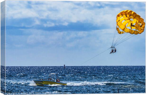 Motorboat Parasailing Blue Ocean Fort Lauderdale Florida Canvas Print by William Perry