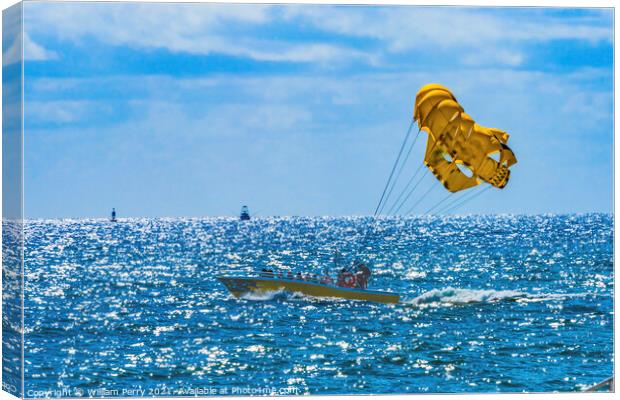 Motorboat Parasailing Blue Ocean Fort Lauderdale Florida Canvas Print by William Perry