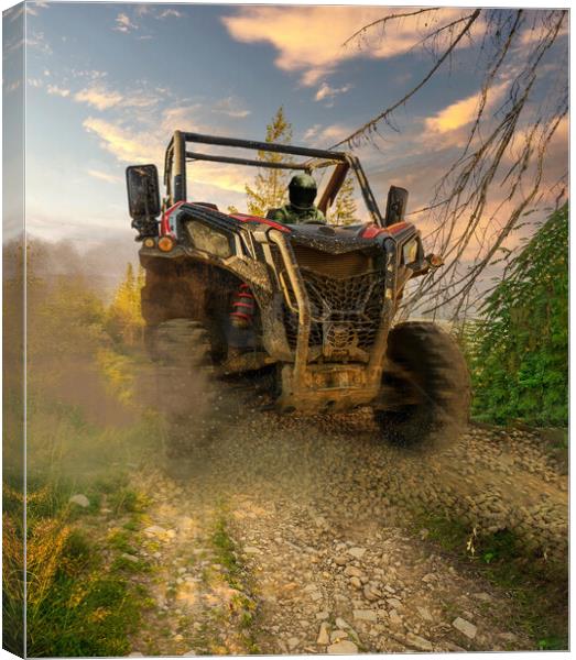 4x4 off-road corridors designed metal utility terrain vehicle car or truck drive by a driver with helmet during passing mud part of special section off road track. Dirt race concept Canvas Print by Arpan Bhatia