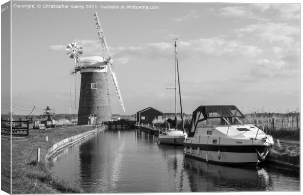 Black and white Horsey Windpump Canvas Print by Christopher Keeley