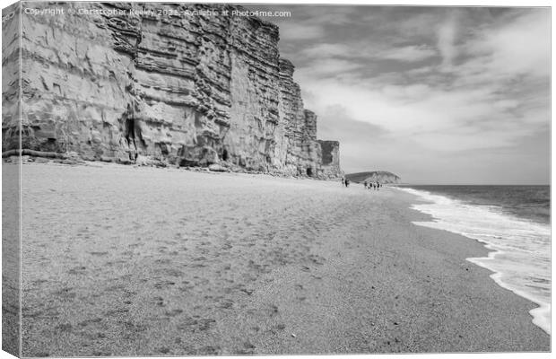 Black and white West Bay cliffs Canvas Print by Christopher Keeley