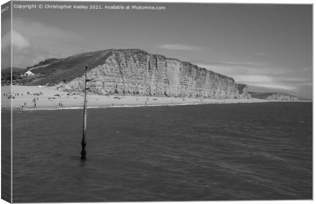 West Bay, Dorset, monochrome Canvas Print by Christopher Keeley