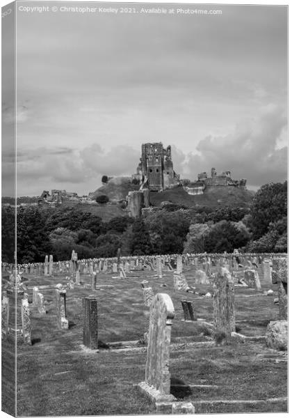 Corfe Castle and graveyard Canvas Print by Christopher Keeley